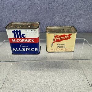 Vintage‎ McCormick Allspice & French's Mace Spice Tin Retro Kitchen Collectibles